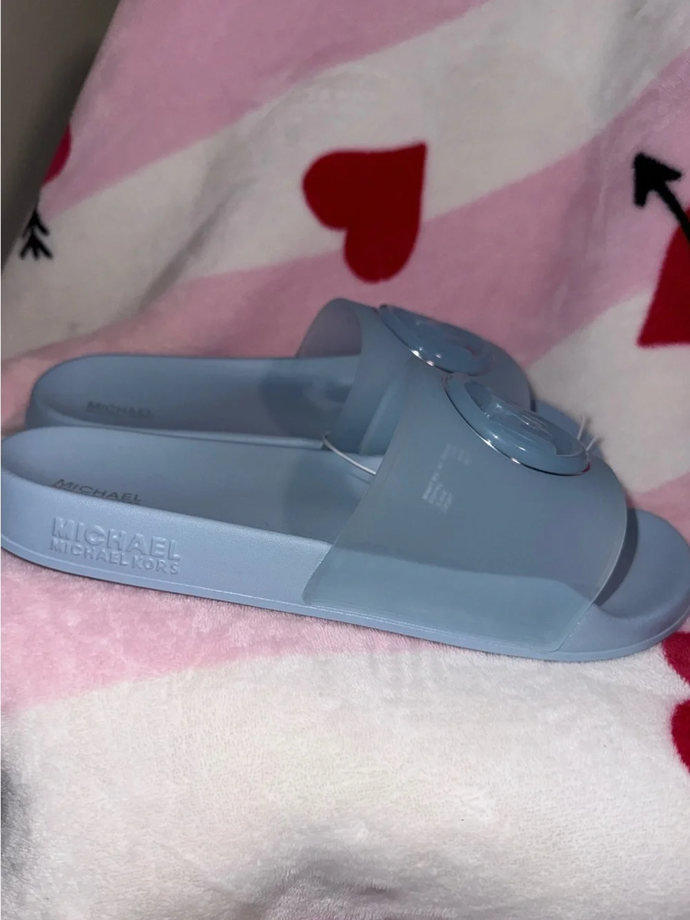 NWT Michael Kors Penny PVC Slide Sandal in Pale Blue, Size 11
